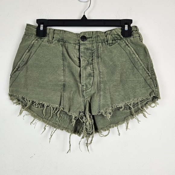 Free People Pants - Free People Raw and Patched Standoff Denim Shorts Moss Green Size 4